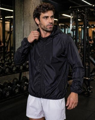 Jaqueta Corta Vento Masculina Impermeável Capuz Zíper Bolso