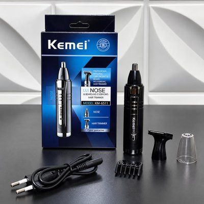 Aparador de Pelos Kemei KM-6511 Nariz Orelhas Sem Fio Preto