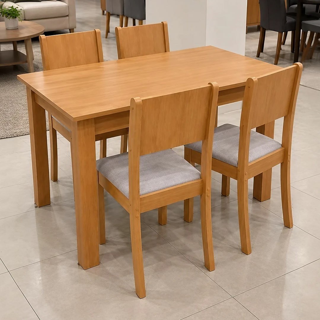 Conjunto Sala De Jantar Com 4 Cadeiras Grupo Lopas Easy Line Cor Amêndoa