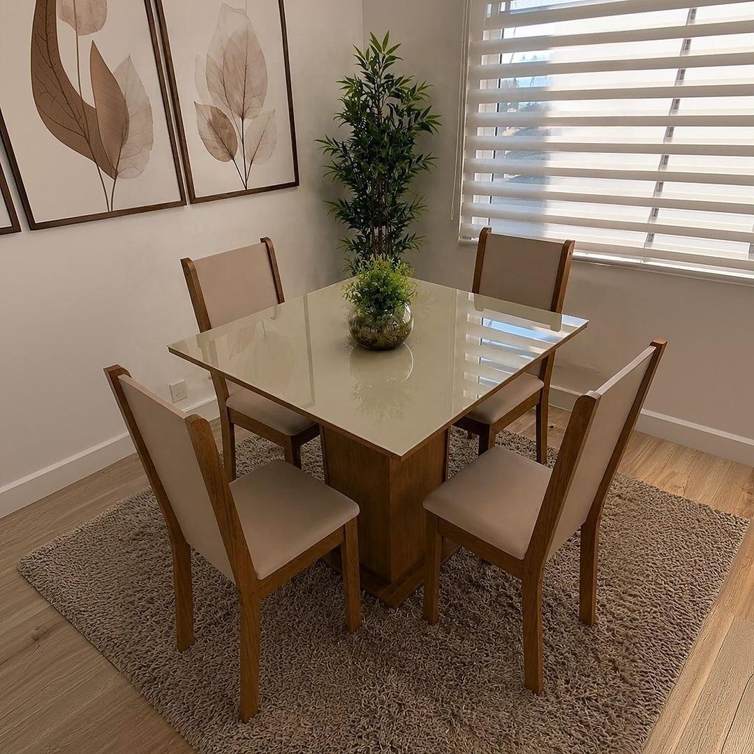 Sala De Jantar Mesa Tampo De Vidro 4 Cadeiras Tifani Madesa Cor Rustic/Crema/Sintético Bege XMMDJA040165