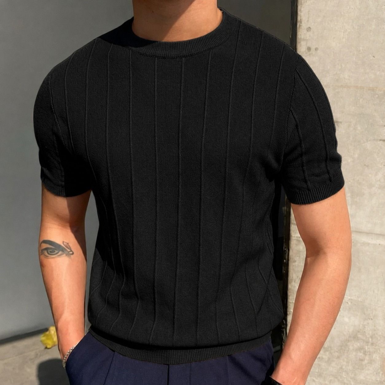 Blusa Masculina Básica Manga Curta Canelada Tricot Modal (M ao GG)