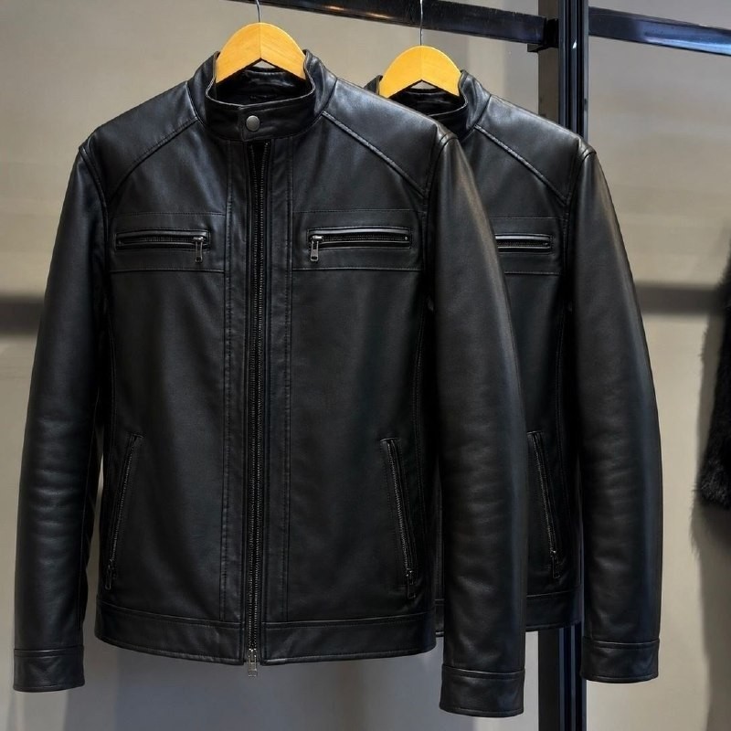 Jaqueta De Couro Masculina Slim Forrada Sem Capuz