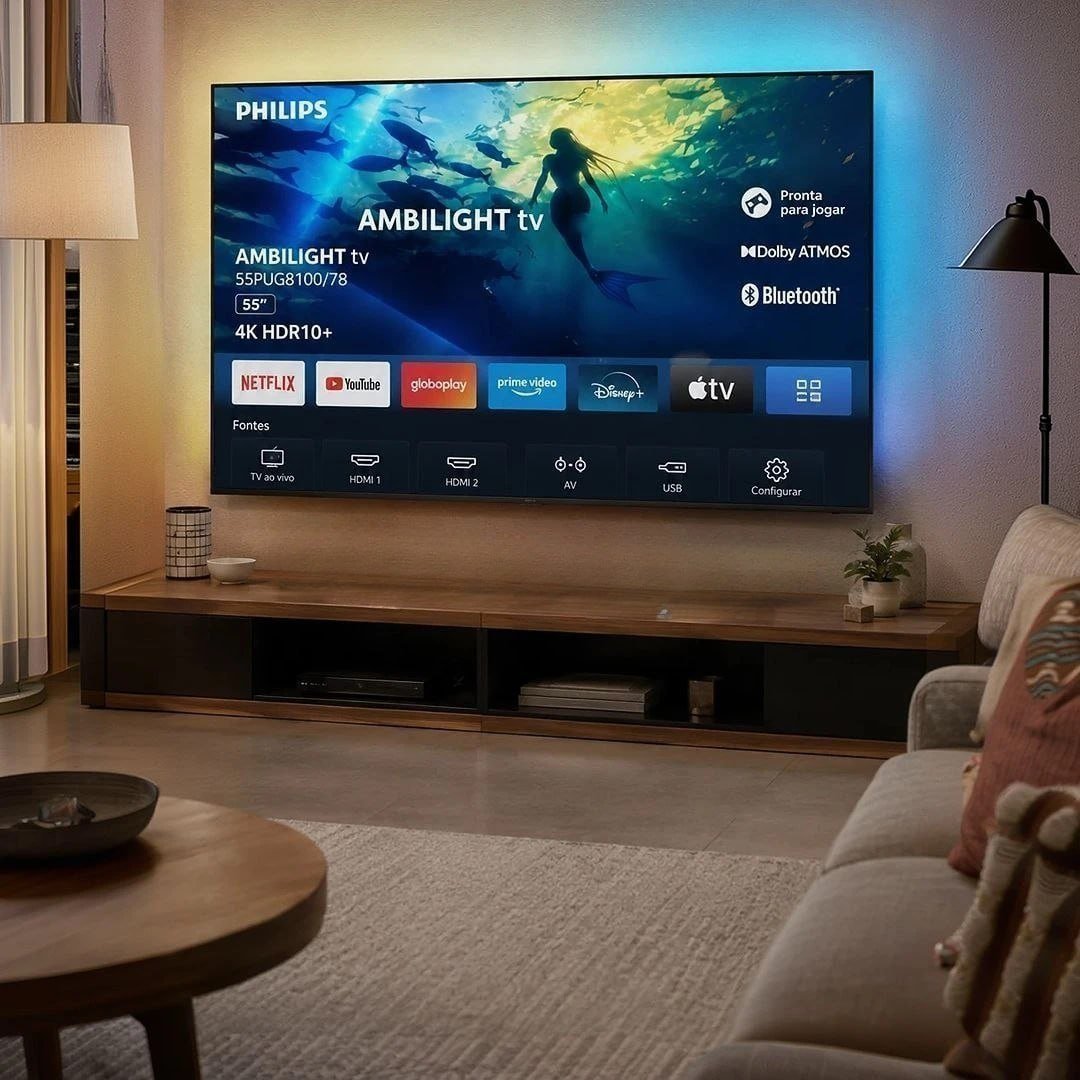 PHILIPS, Smart TV Ambilight 55" 4K, Titan OS, 55PUG8100/78,