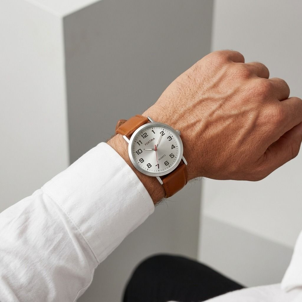 Relógio De Pulso Masculino Minimalista Old Money Fortuna Marrom Cx Prata