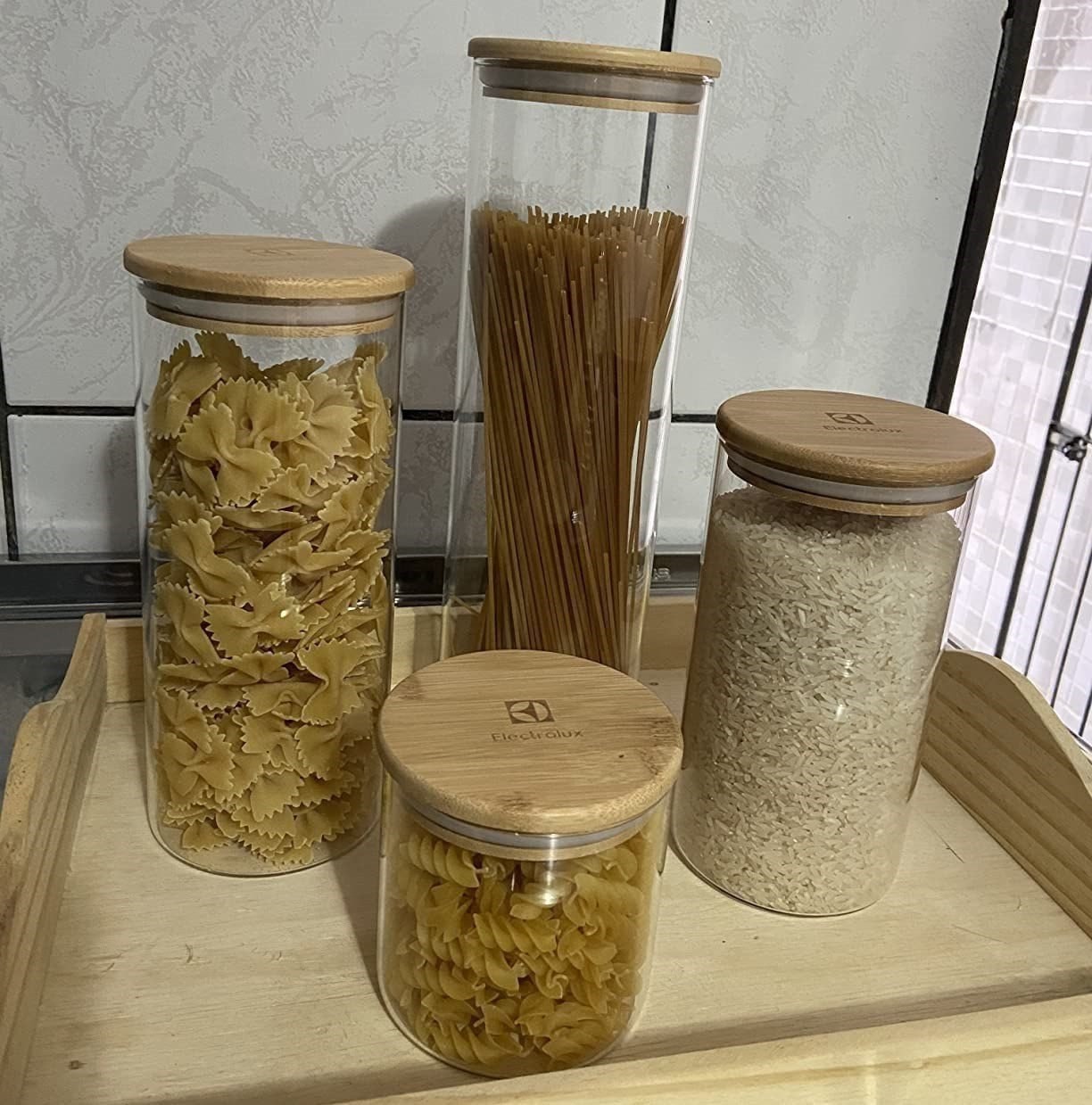 Potes Herméticos Porta Mantimentos Com Tampa De Bambu Vidro