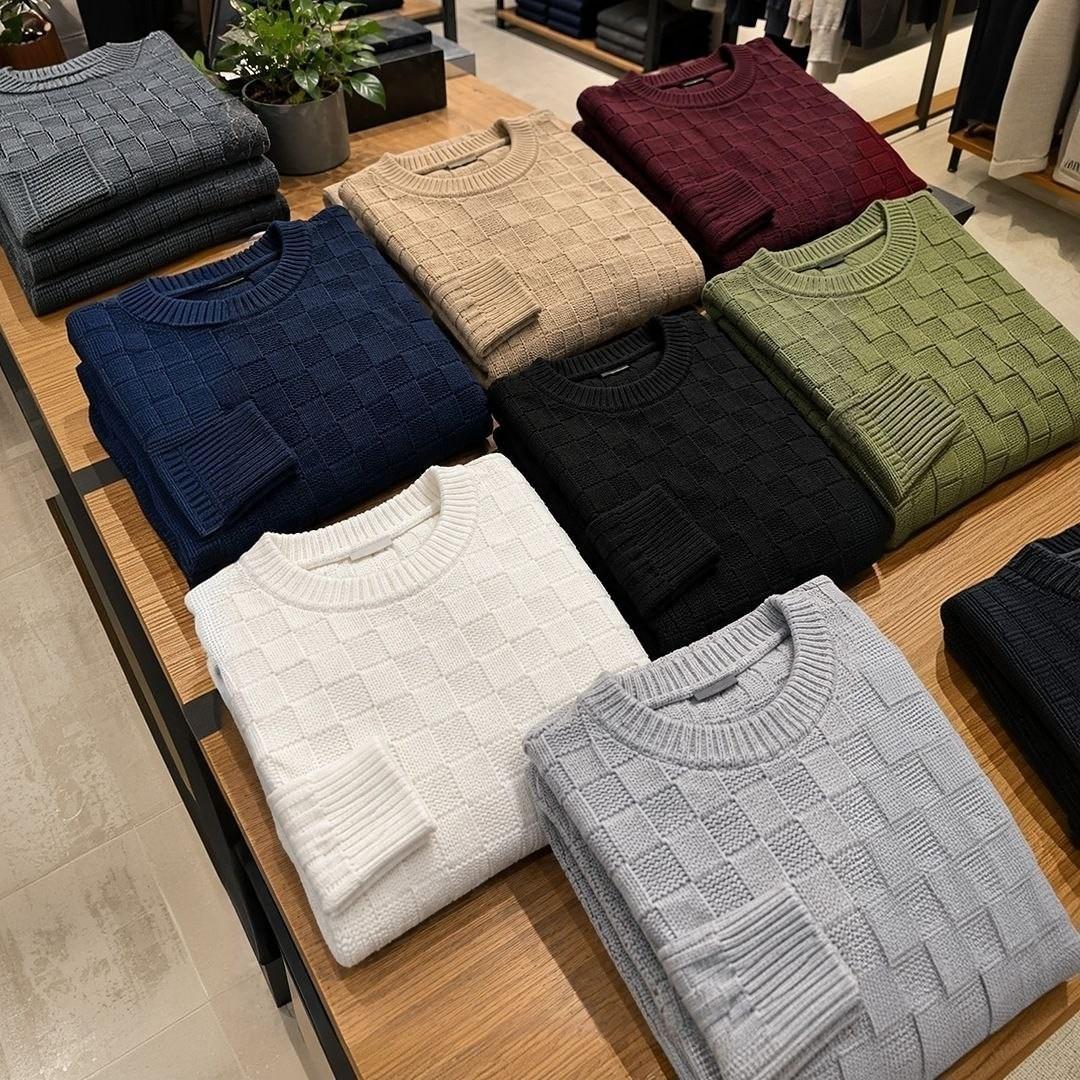 Suéter Masculino Lã Tricot Manga Longa Xadrez Blusa De Frio (P ao GG)
