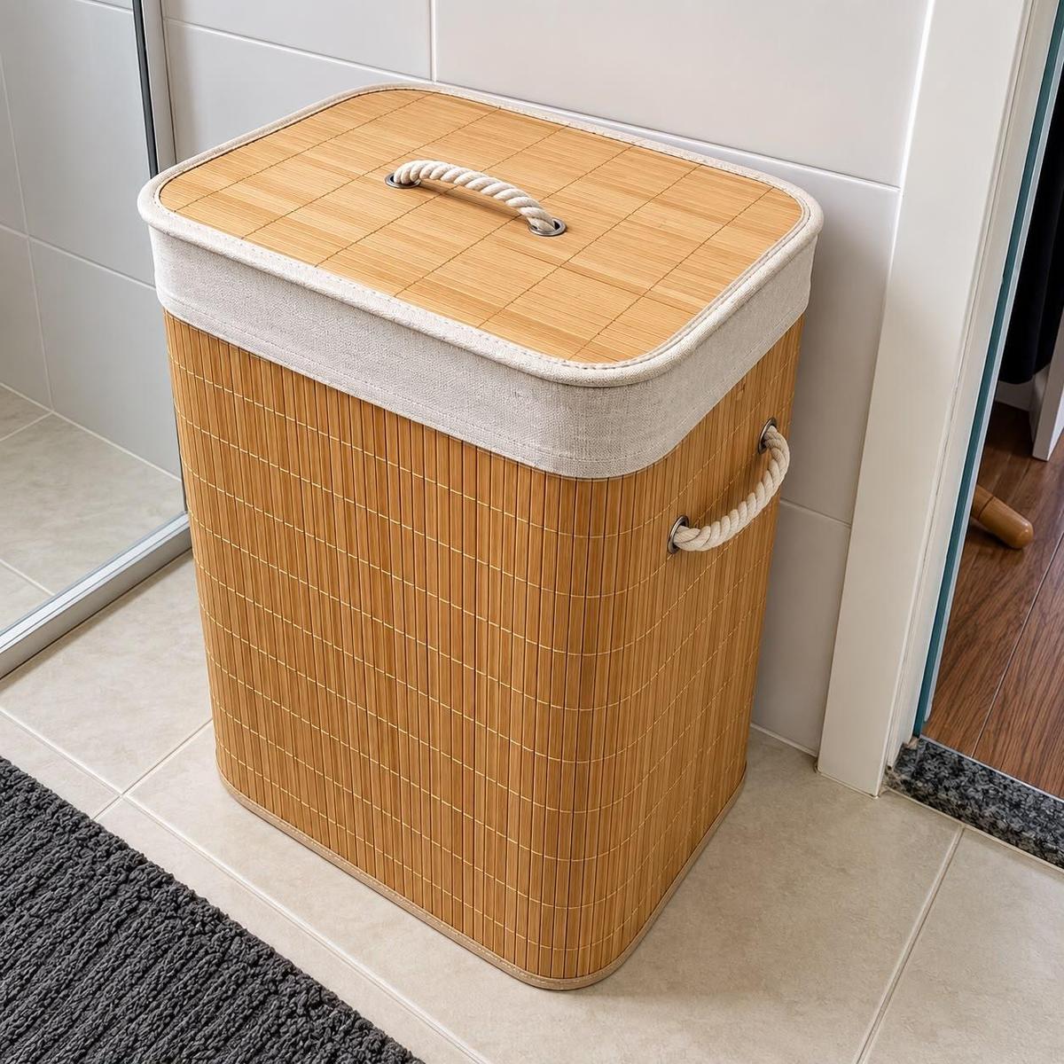 Cesto De Roupas De Bambu 72L