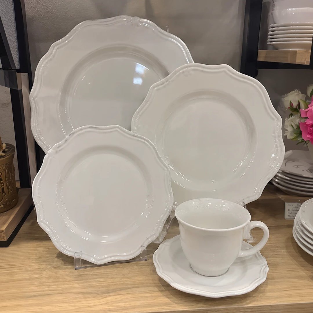 Jogo de Jantar Algarve Scalla de Cerâmica Branco 20 Peças