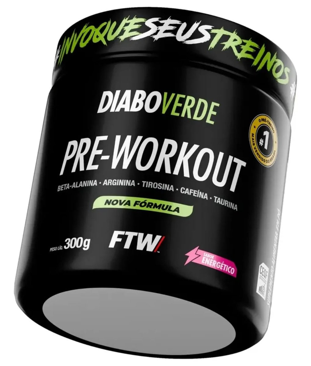 Pré Treino Pre Workout DIABO VERDE Pote 300g Sabor Energético-FTW