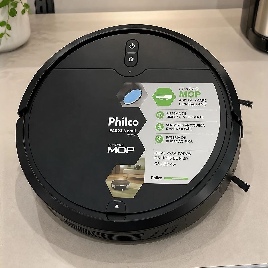 Aspirador de pó robô philco 3 em 1 pas23 Com Mop Preto