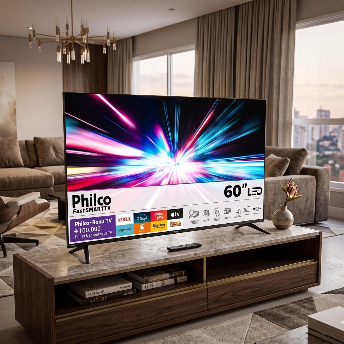 Smart TV Philco 60" P60VIK 4K UHD LED Roku Dolby Audio Wi-Fi HDR10