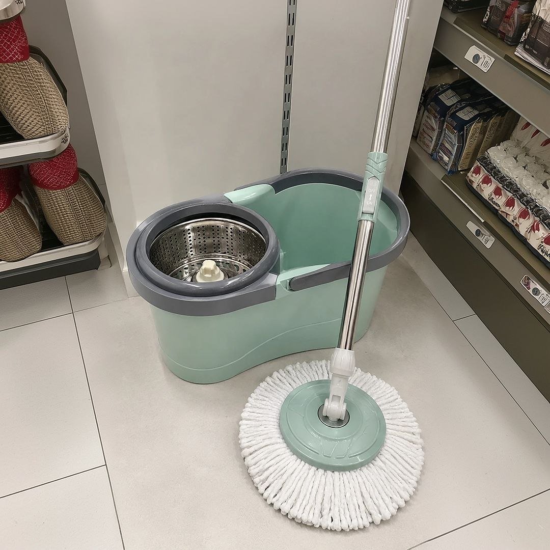 Mop Spin Limpeza 360 Giratório Cesto Em Inox 13 Litros Verde-claro