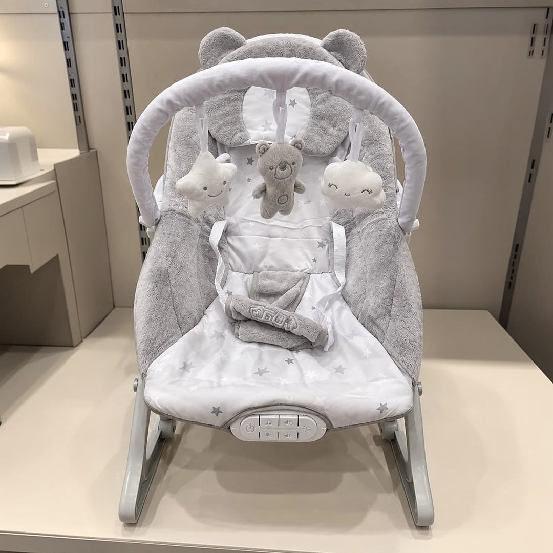 Cadeira De Descanso Musical Urso Polar Até 18kgs - Maxi Baby Cinza/branco