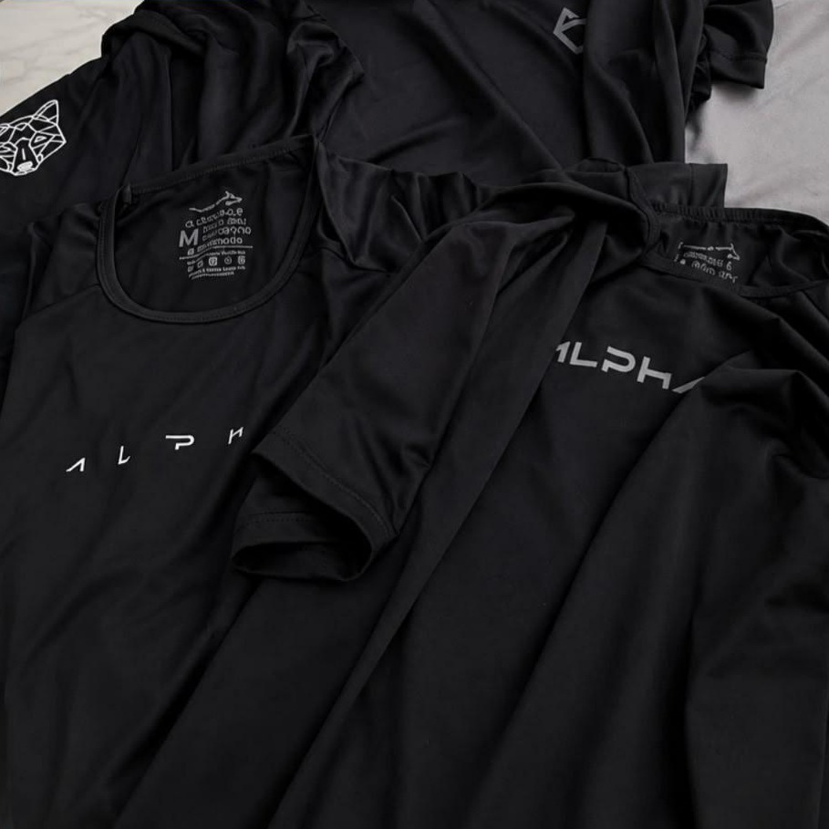 Kit com 5 Camisetas Dry All Black Alpha (P ao XXG)