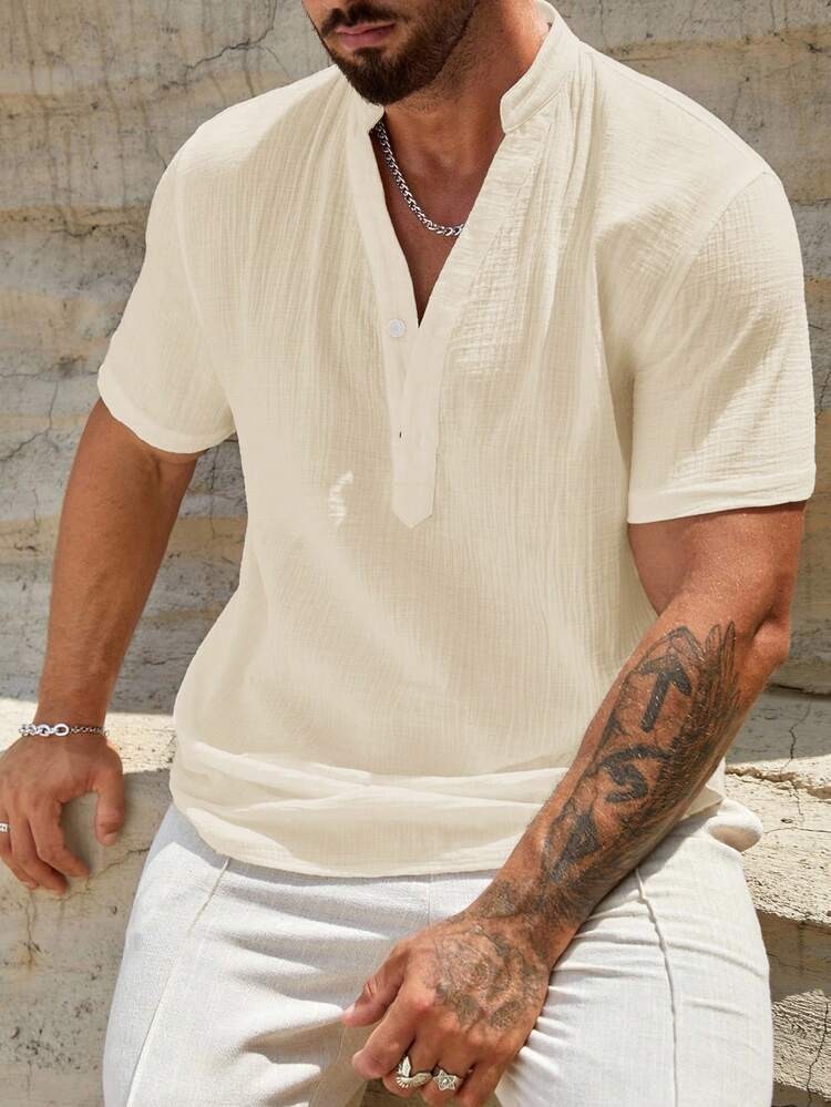 Camisa Masculina Manga Curta Bata Linho Deluxe Linho (P ao XG)