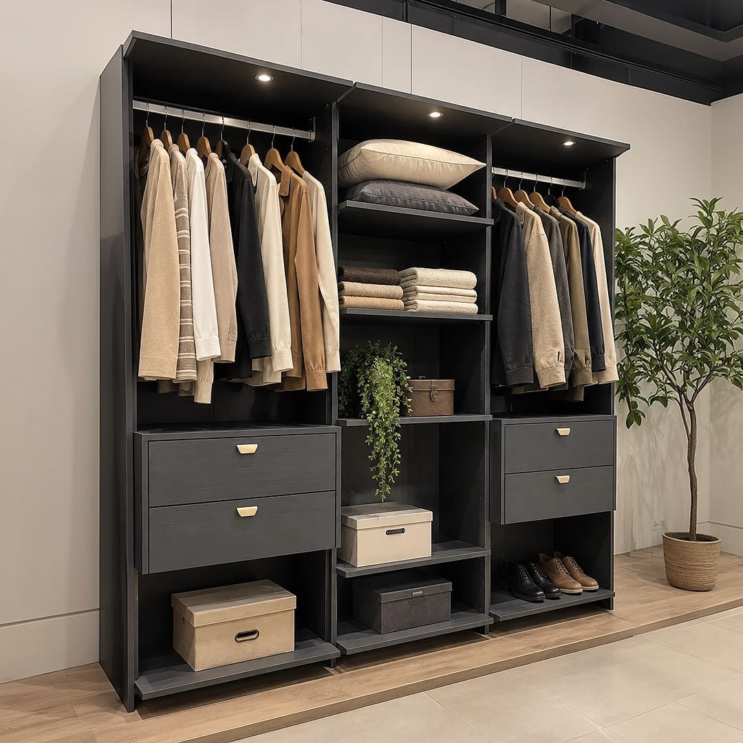 Guarda-roupas Closet Modulado Alasca 180cm 3 Peças Com 4 Gavetas Carraro