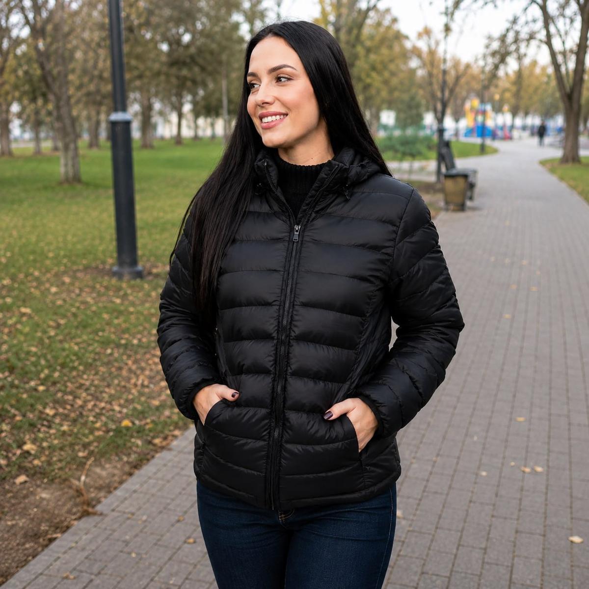 Jaqueta Feminina Bobojaco Impermeável Puffer Capuz Removível