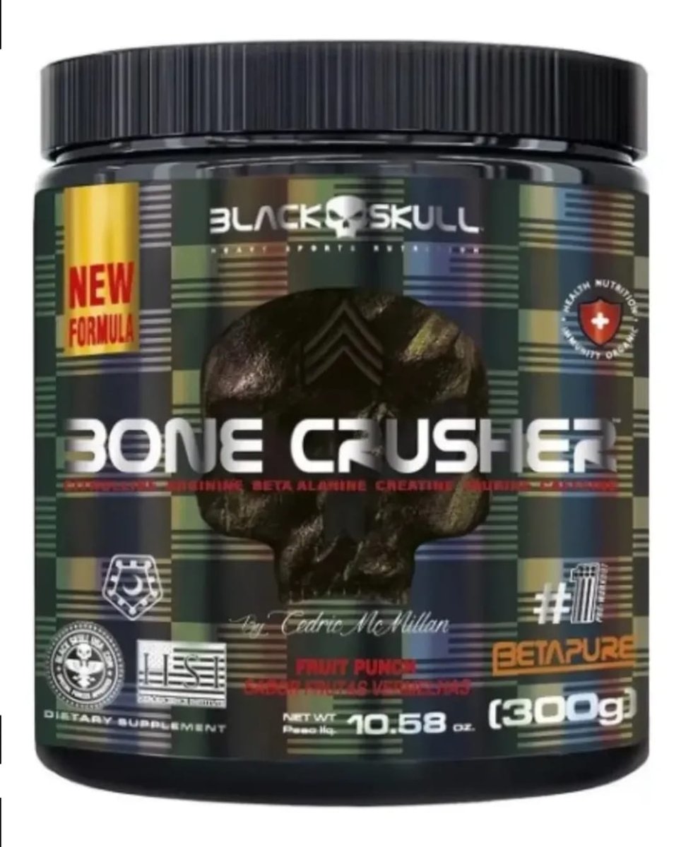 Pre Treino Forte Bone Crusher 300g Black Skull Sabor Fruit Punch