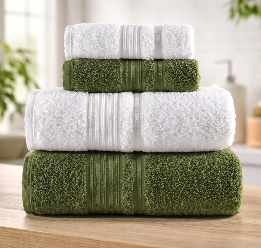 Jogo De Toalhas Tóquio Banho 4 Peças Branco E Verde Deep Olive Lisa Altenburg