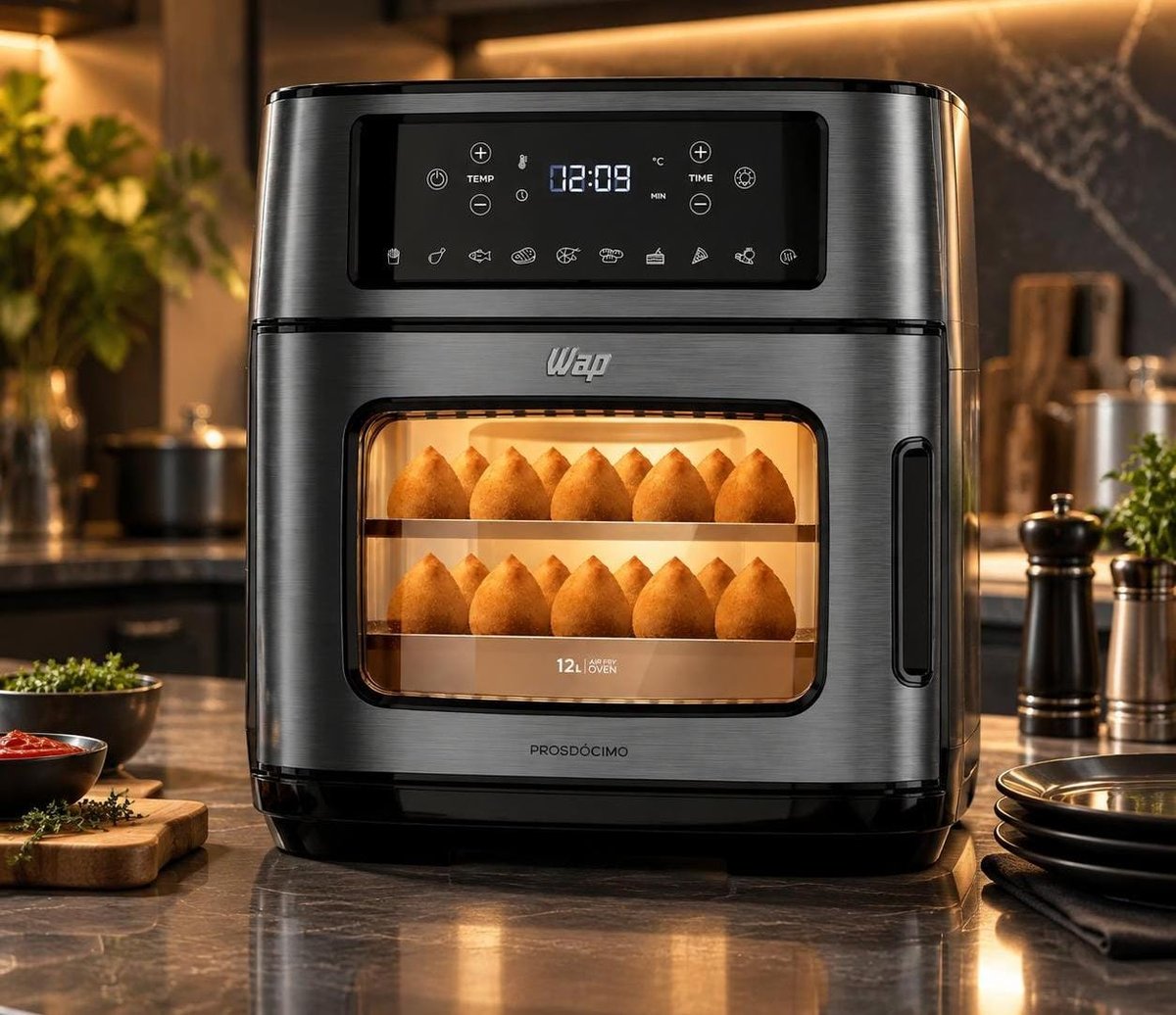 Fritadeira Elétrica Wap Air Fryer Oven Digital Black Inox 12L com Revestimento Antiaderente ​