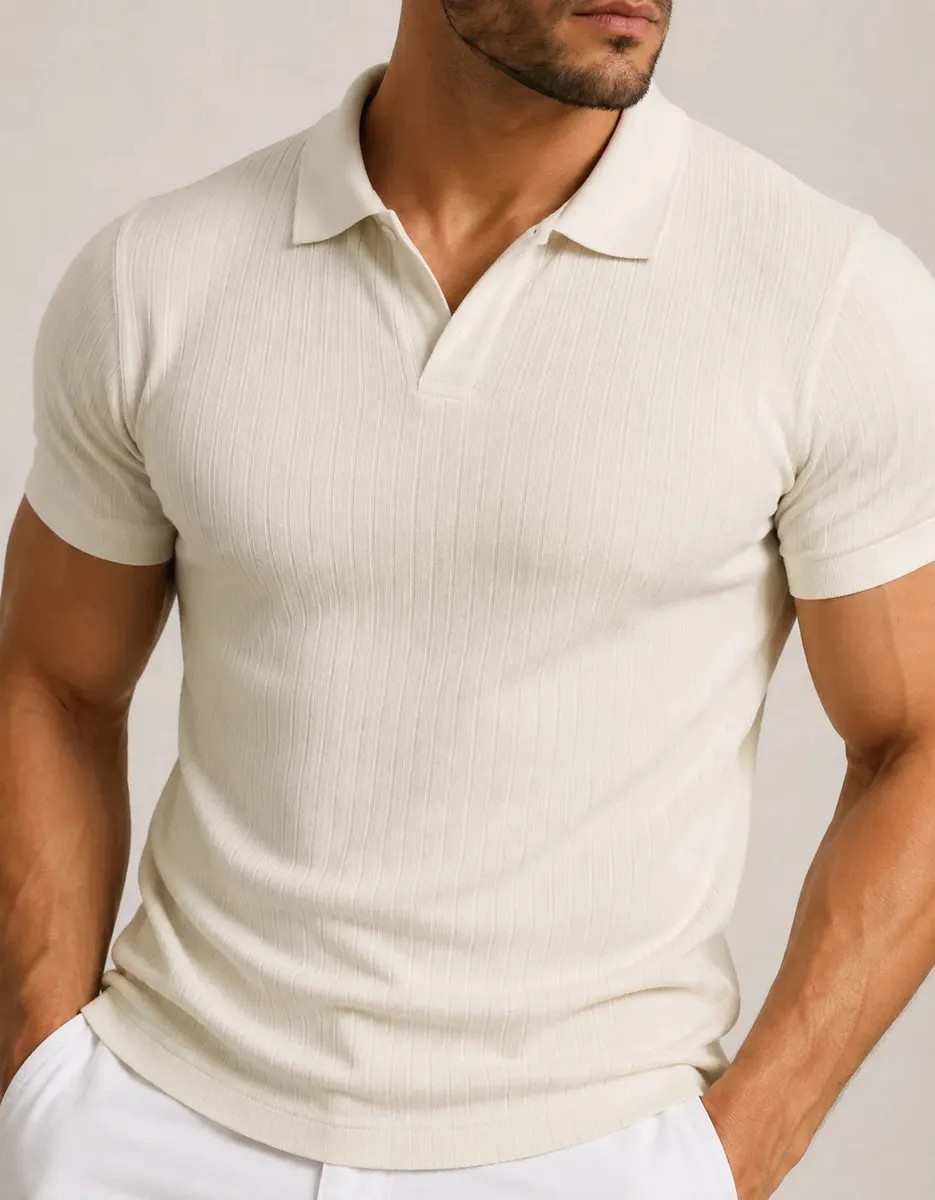 Camisa Polo Masculina Canelada Sem Botão Old Money Premium Off White (P ao GG)