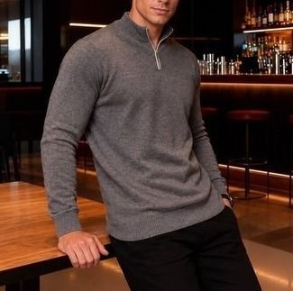 Suéter Masculino Gola V Zíper Tricô Inverno Casual Trabalho