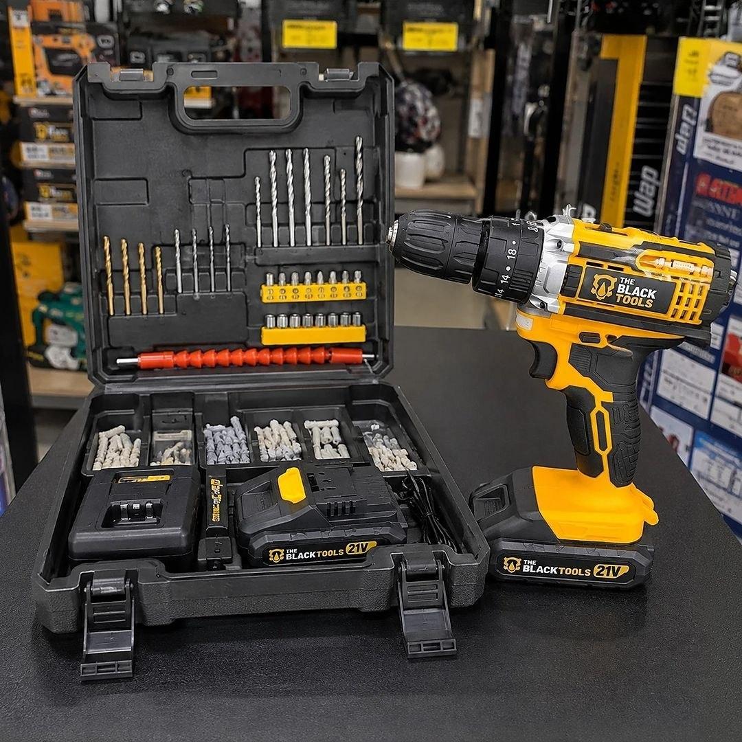 Parafusadeira Furadeira Tb21pw + Kit Brocas E Buchas 300 Peças The Black Tools