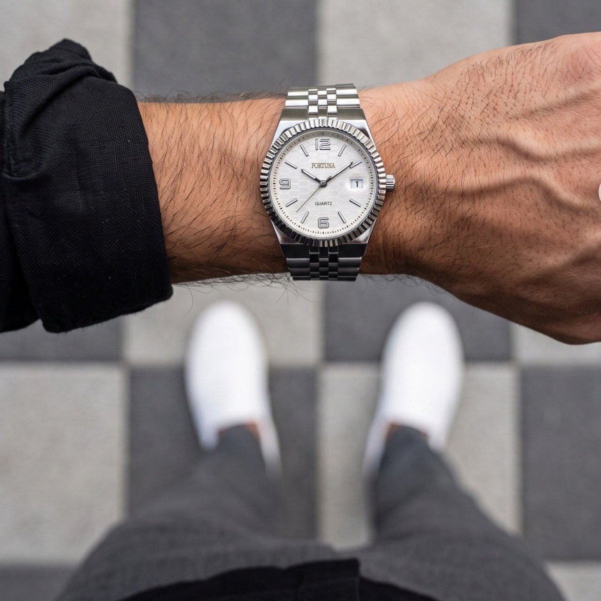 Relógio De Pulso Masculino Fortuna Old Money Minimalista Prata Cx Branca
