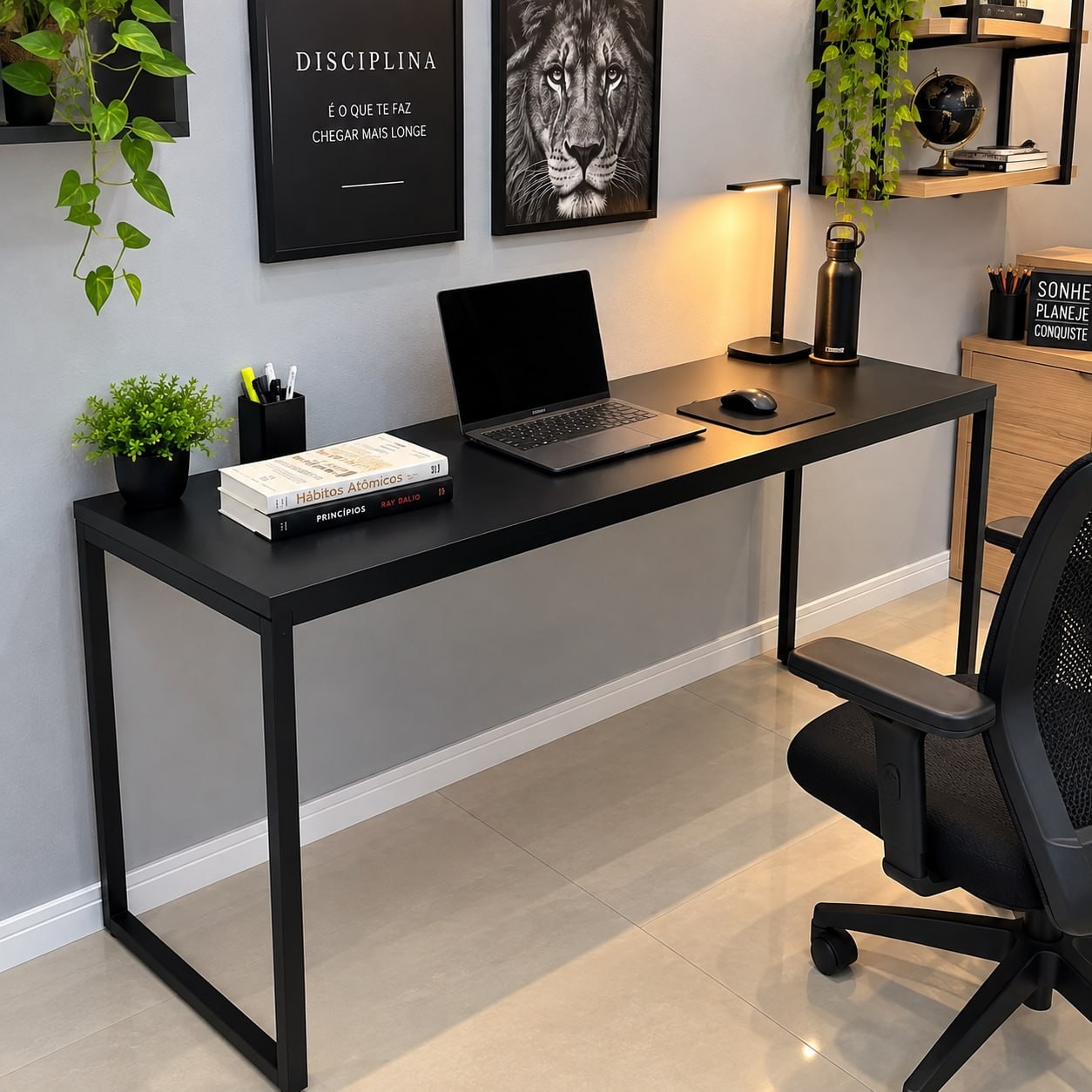 Mesa Para Escritório Diretor 1,80m Dynamica Cor Preto Ônix / Est.Preta