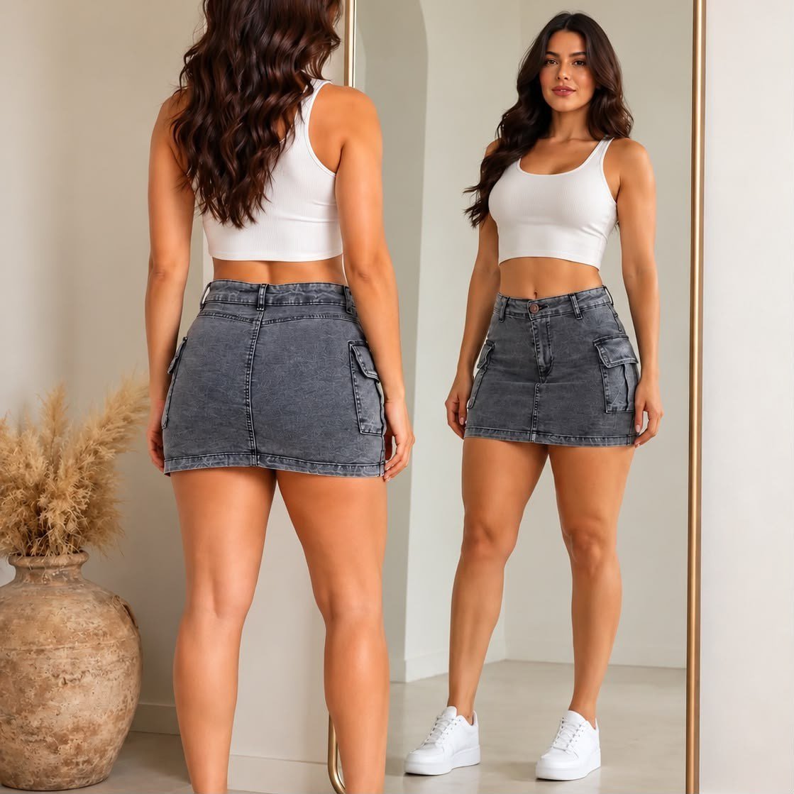 Saia Cargo Feminina Com Elastano Levanta Bumbum Cintura Alta