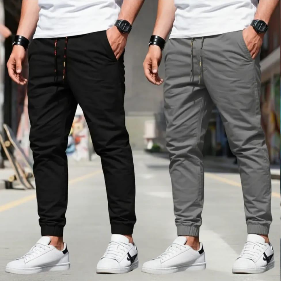 Kit 2 Calça Jogger Sarja Masculina Slim Jeans Sarja 4 Bolsos Preto - Cinza Liso G