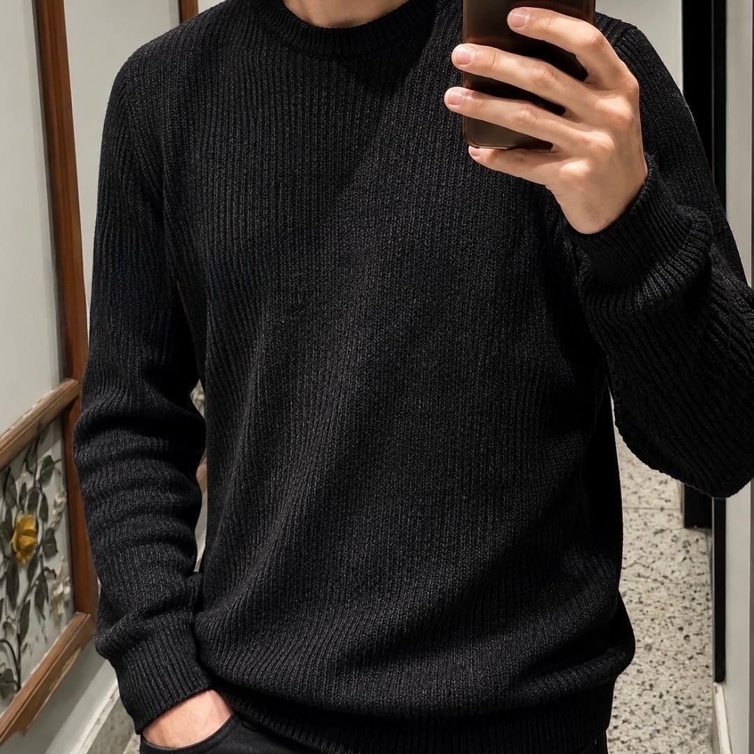 Suéter Dixen Masculino Tricot Crewneck Liso Preto (P ao G5)