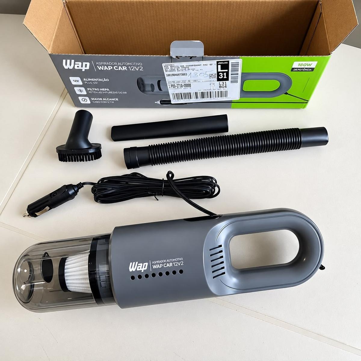Aspirador Automotivo Portátil WAP CAR Filtro HEPA Cabo de 3,7m 180W 12V2