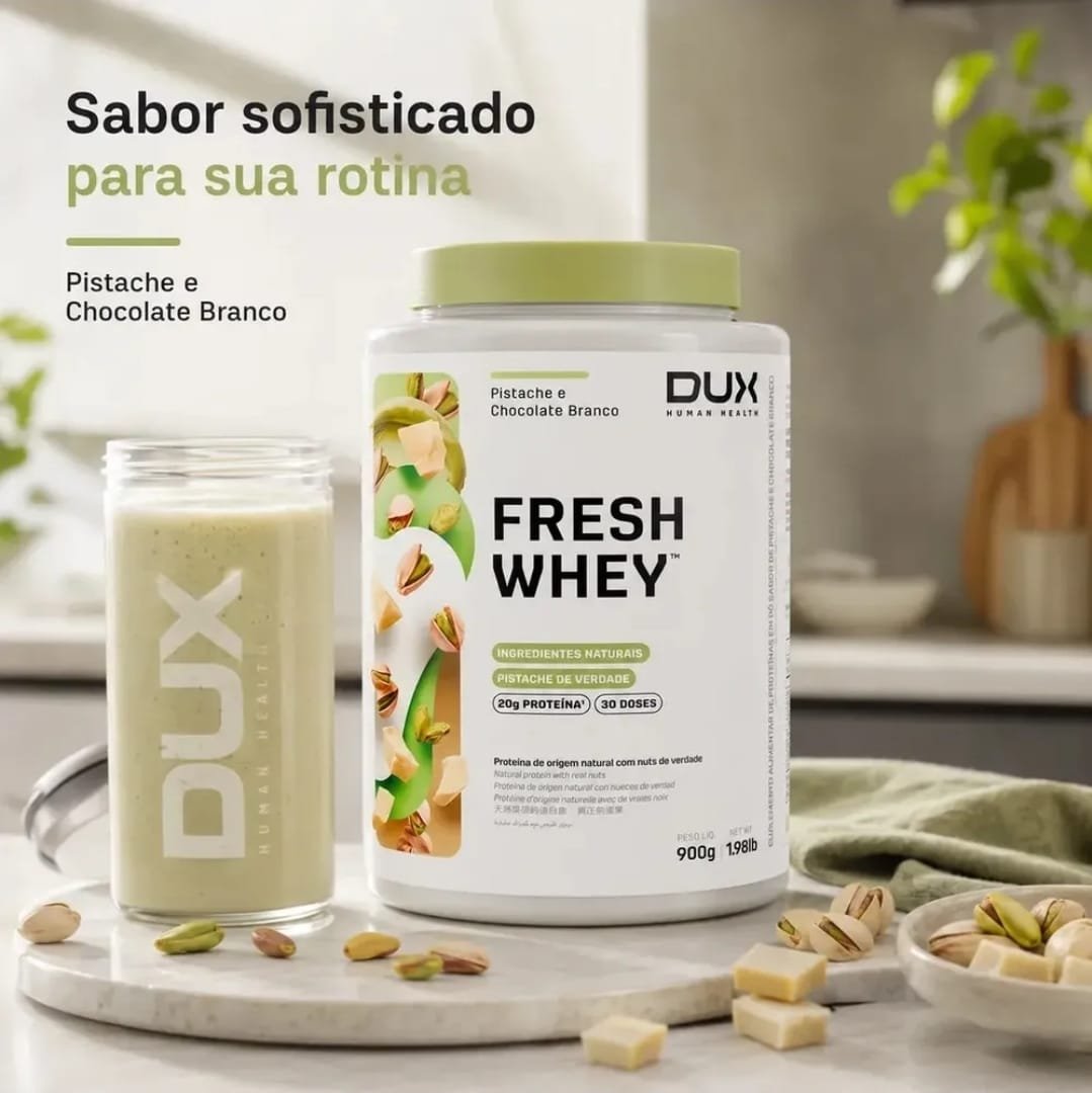 Whey Protein Fresh Whey Dux 900g Pistache Chocolate Branco Pistache E Chocolate Branco