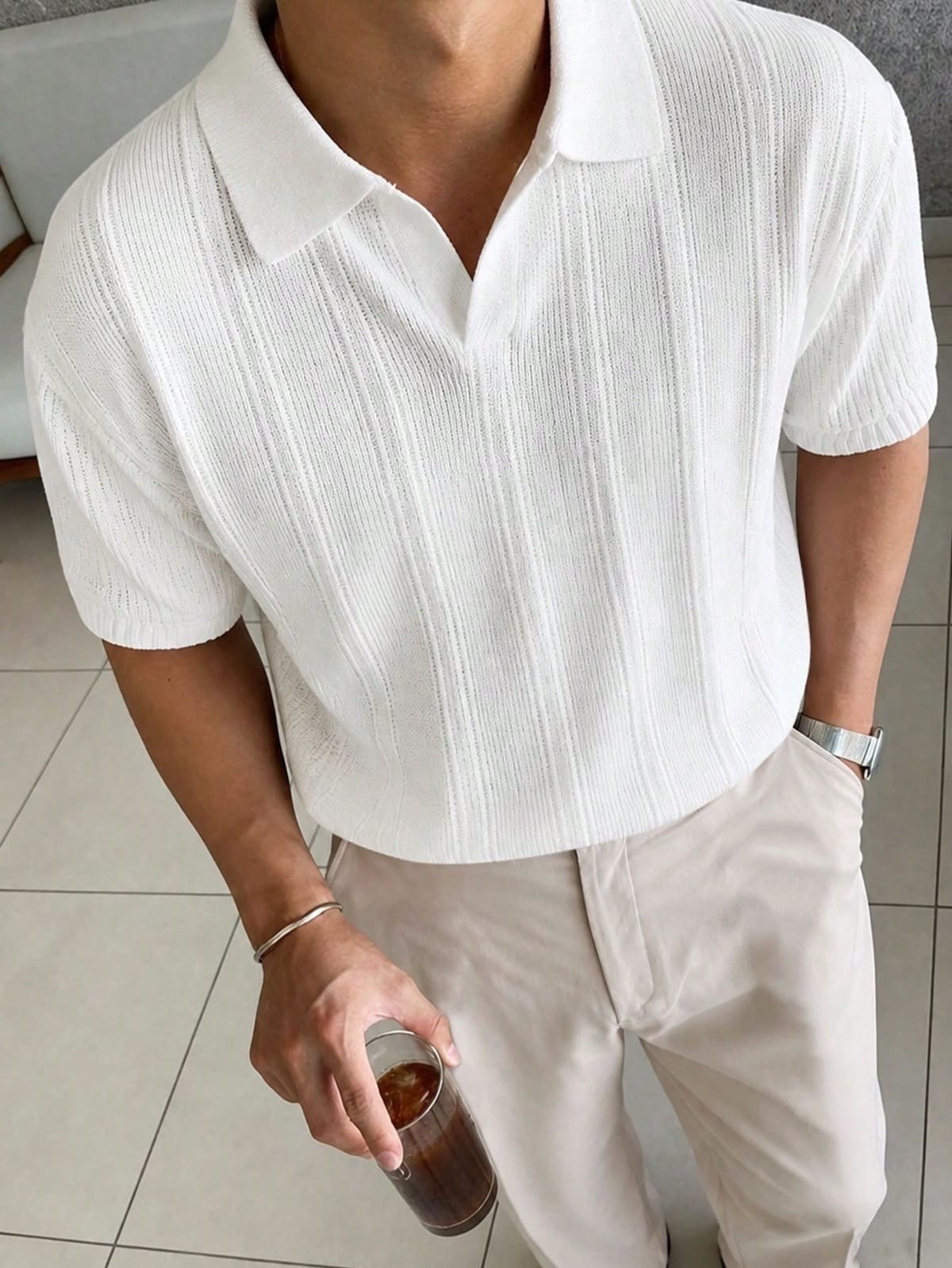 Polo Sem Botao Masculina Minimalista Com Tecido Texturizado (P ao GG)