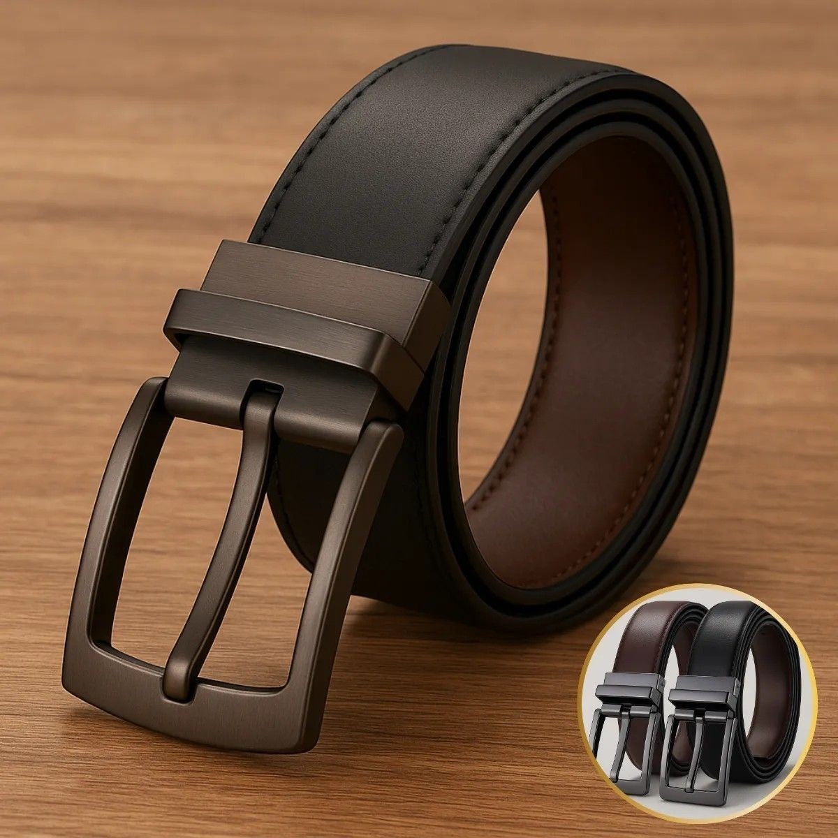 Cinto Masculino Couro Dupla Face 2 Em 1 Preto Marrom Social Preto/marrom 130 Cm