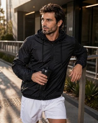 Jaqueta Corta Vento Masculina Impermeável Capuz Zíper Bolso (P ao G3)