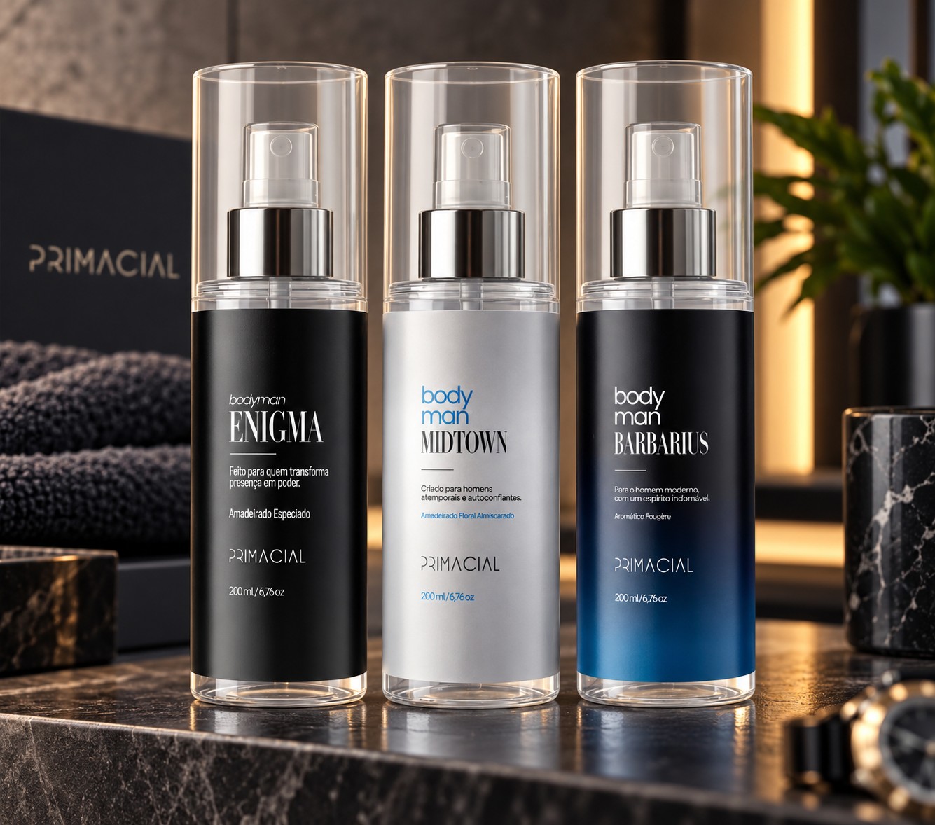 Kit Body Splash Masculino Barbarius + Enigma + Midtown 200ml