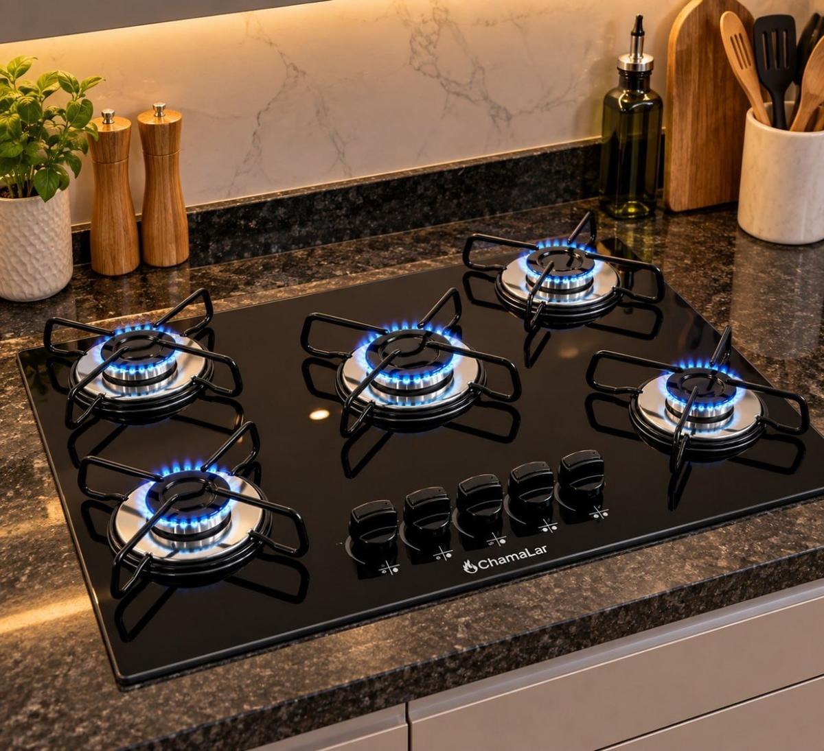 Fogão Cooktop Gás 5 Bocas Ultra Chama 127v/220v Preto