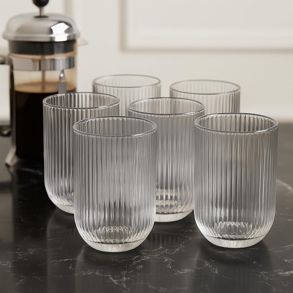 Jogo com 6 Copos de Vidro Canelado 423ml