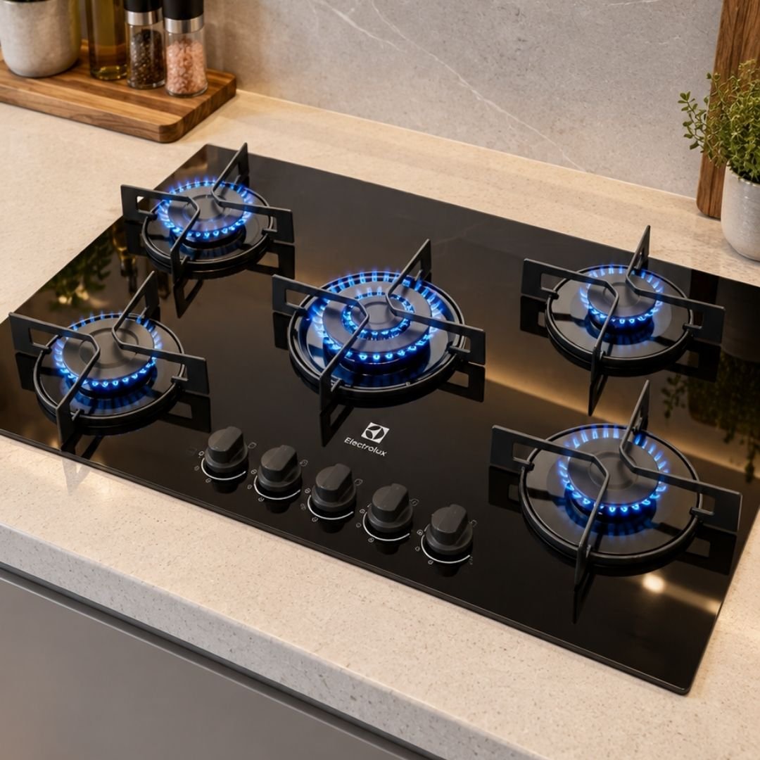 Cooktop 5 Bocas Gás Electrolux Mesa de Vidro (KE5GT)Bivolt Tripla Chama