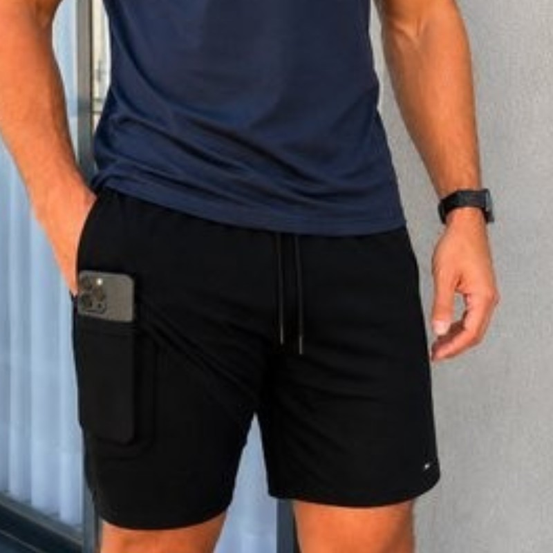 Shorts Bermuda Compressão 2 Em 1 Sandrini Academia Bolso Preto (P ao GG)