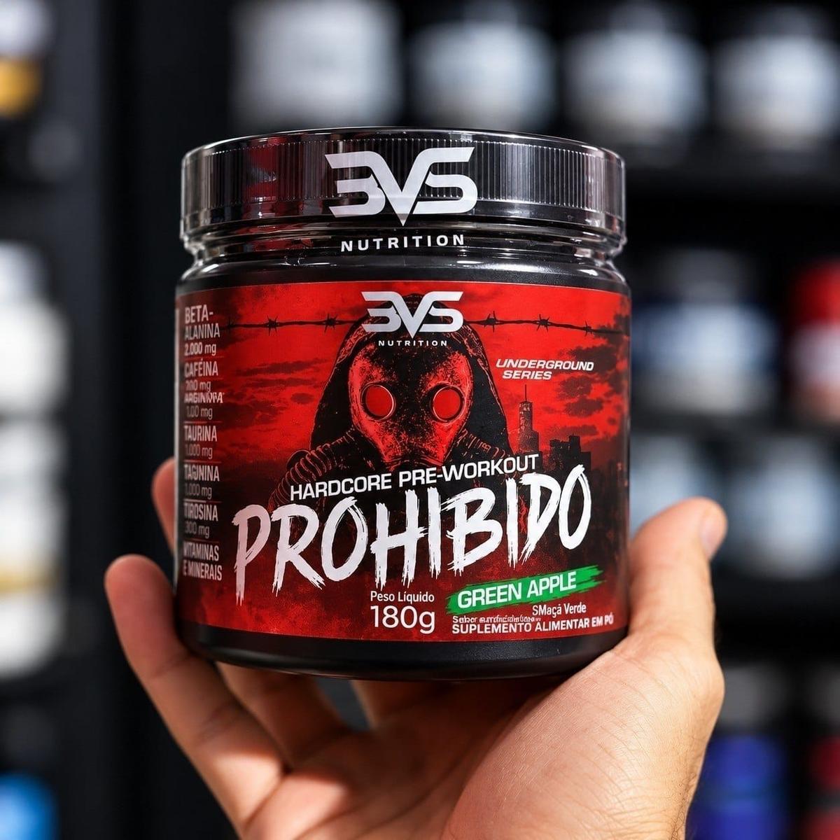VÁRI0S SABORES PRÉ TREINO PROHIBIDO 180g Sabor Green Apple