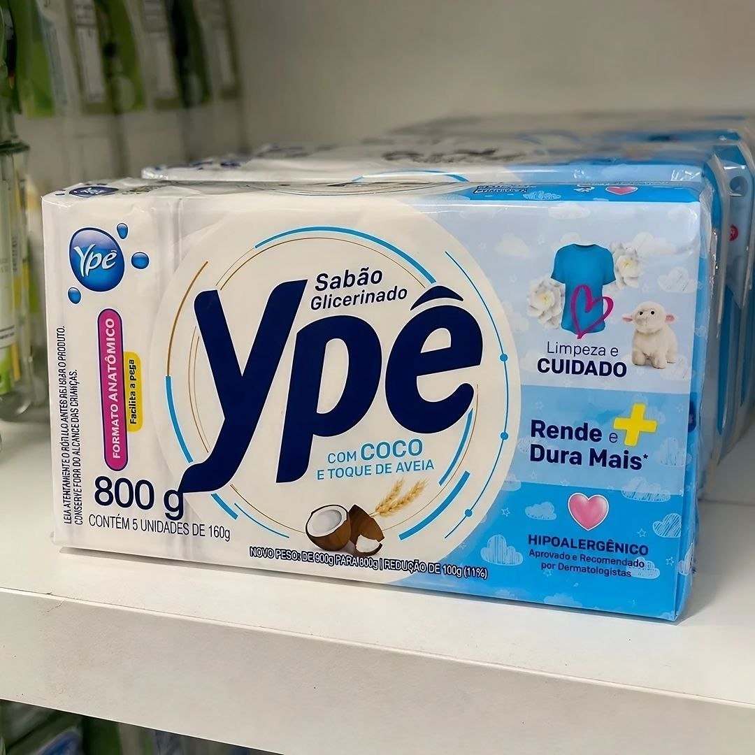 Ypê Sabão em Barra Glicerinado Coco e Toque de Aveia 800g - 5 Unidades de 160g