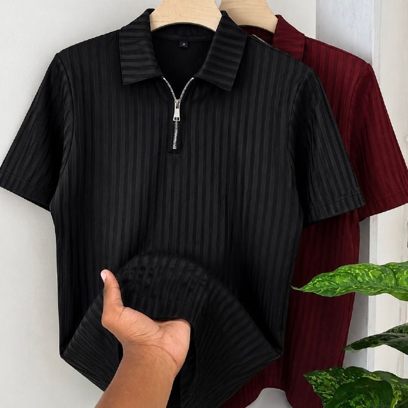 Kit 2 Camiseta Polo Manga Curta Com Ziper Masculina Canelada (M ao GG)