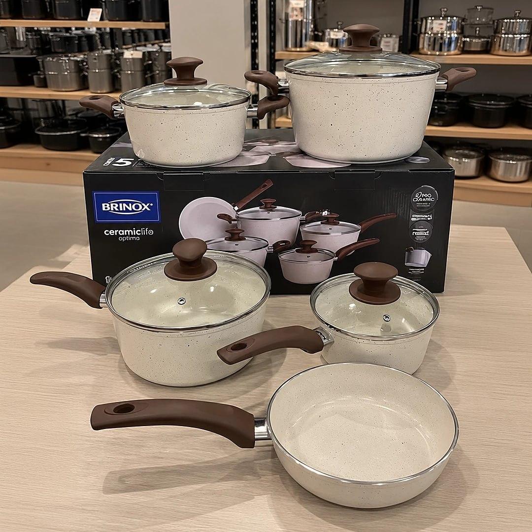 Jogo De Panelas 5 Peças Ceramic Life Vanilla Brinox