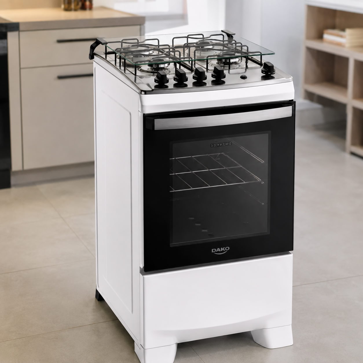 Fogão 4 Bocas Dako Supreme Com Mesa De Inox e Forno de 60 Litros Branco Bivolt