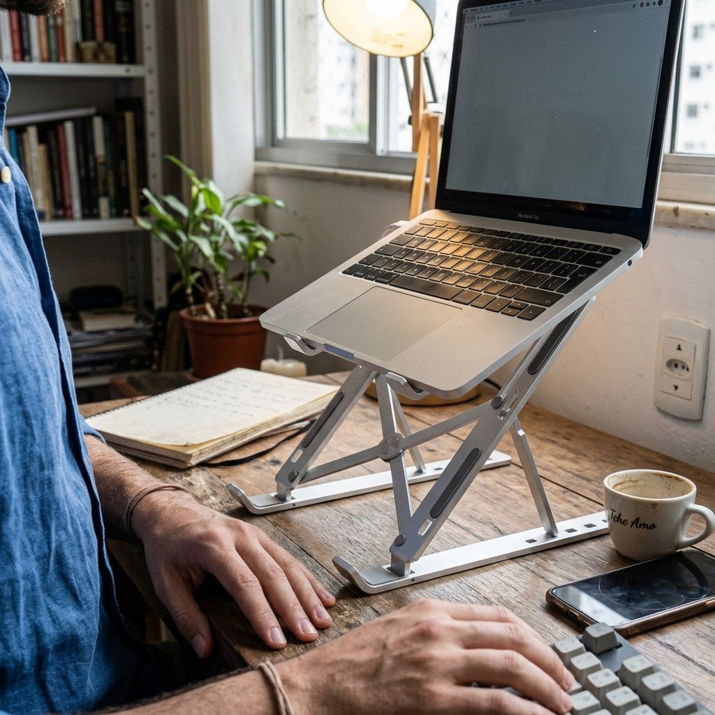 Suporte Para Notebook E MacBook em Alumínio com Altura Ajustável