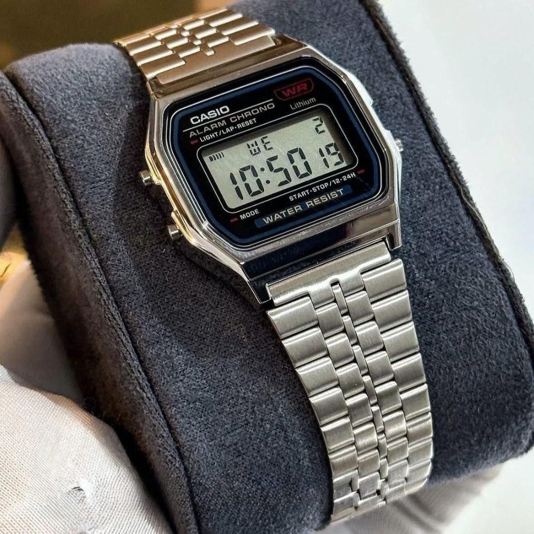 Relogio Casio Unissex Vintage Prata - A158wa-1df Correia Prateado Bisel Prateado