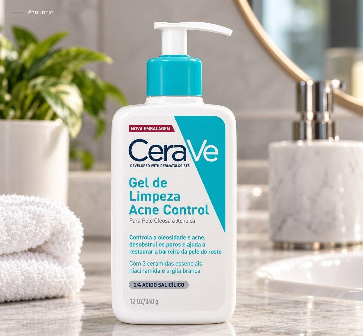 CeraVe Acne Control Refil Gel de Limpeza Facial, Pele Normal a Oleosa, 60g ​